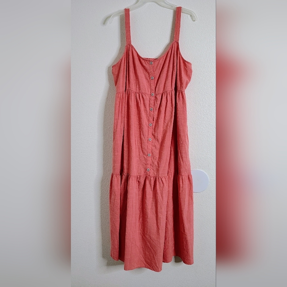 Women’s Coral Button-Front Sundress with Spaghetti Straps